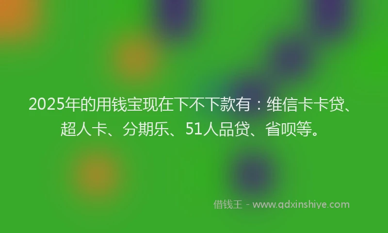 2025年的用钱宝现在下不下款有：维信卡卡贷、超人卡、分期乐、51人品贷、省呗等。