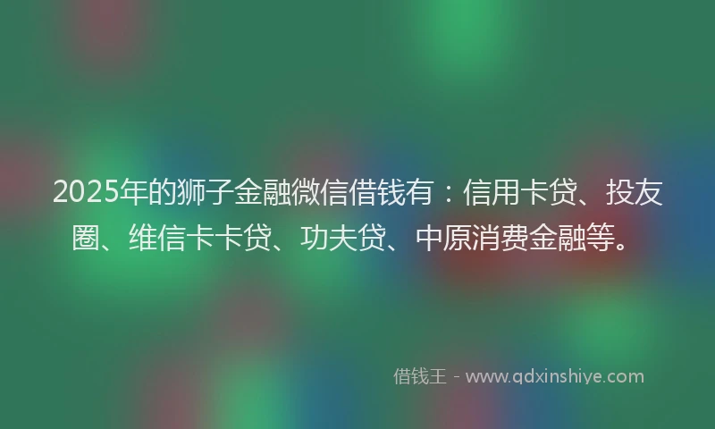 2025年的狮子金融微信借钱有：信用卡贷、投友圈、维信卡卡贷、功夫贷、中原消费金融等。