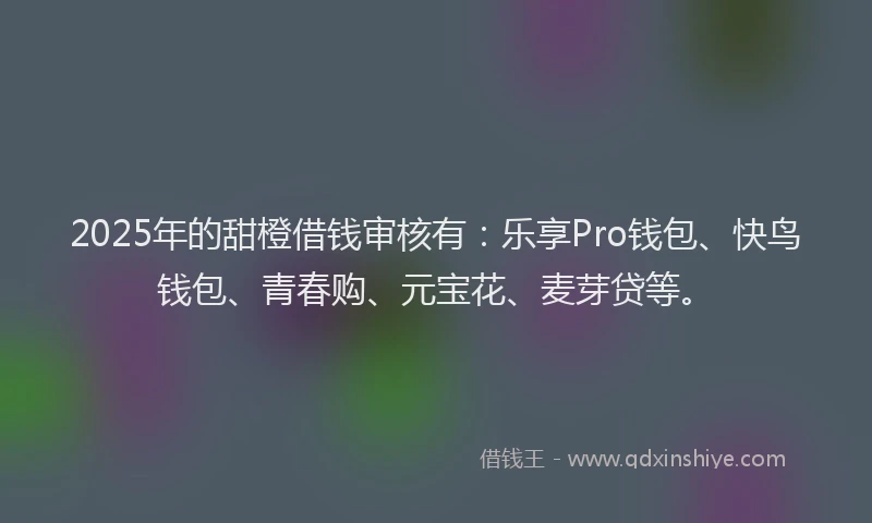 2025年的甜橙借钱审核有：乐享Pro钱包、快鸟钱包、青春购、元宝花、麦芽贷等。