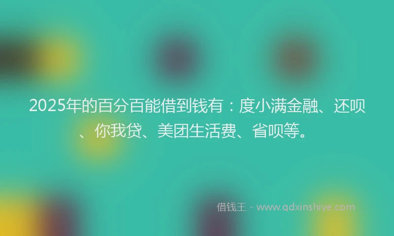 2025年的百分百能借到钱有：度小满金融、还呗、你我贷、美团生活费、省呗等。