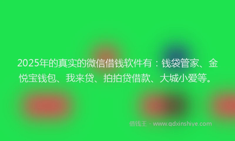 2025年的真实的微信借钱软件有：钱袋管家、金悦宝钱包、我来贷、拍拍贷借款、大城小爱等。