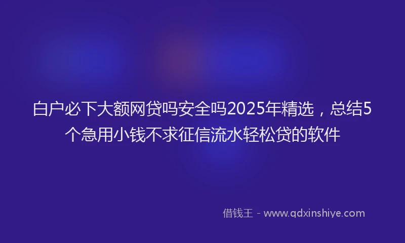 白户必下大额网贷吗安全吗2025年精选，总结5个急用小钱不求征信流水轻松贷的软件