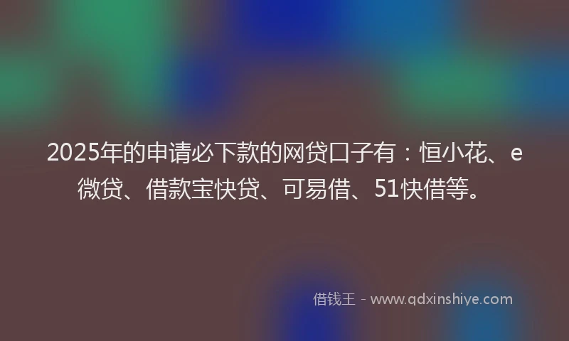 2025年的申请必下款的网贷口子有：恒小花、e微贷、借款宝快贷、可易借、51快借等。