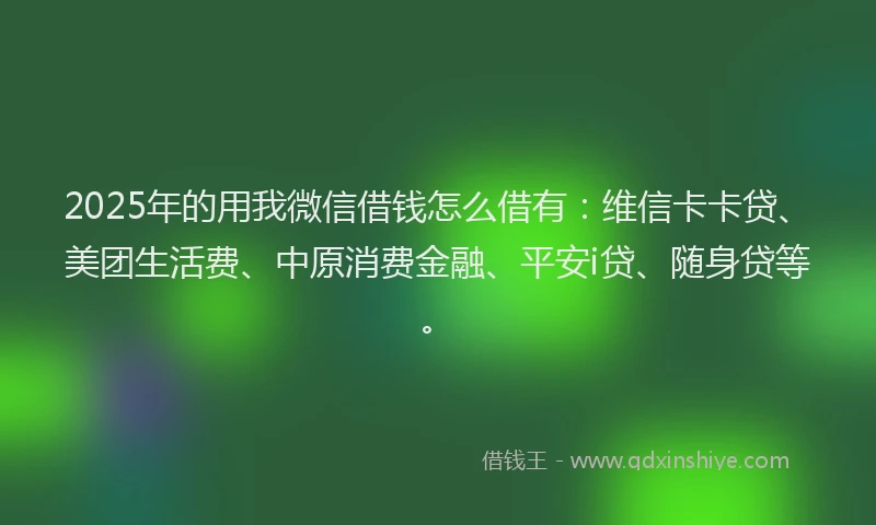 2025年的用我微信借钱怎么借有：维信卡卡贷、美团生活费、中原消费金融、平安i贷、随身贷等。