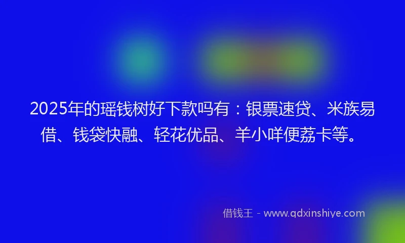 2025年的瑶钱树好下款吗有：银票速贷、米族易借、钱袋快融、轻花优品、羊小咩便荔卡等。