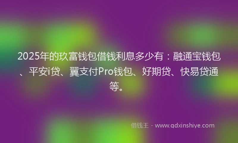 2025年的玖富钱包借钱利息多少有：融通宝钱包、平安i贷、翼支付Pro钱包、好期贷、快易贷通等。