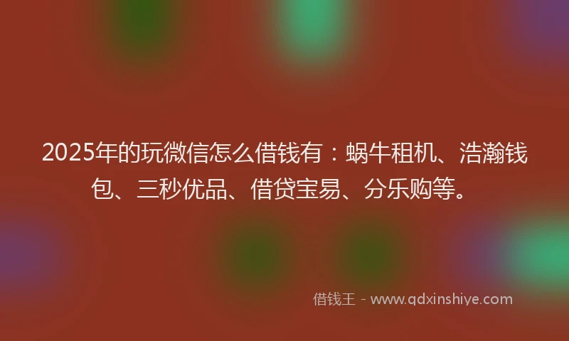 2025年的玩微信怎么借钱有：蜗牛租机、浩瀚钱包、三秒优品、借贷宝易、分乐购等。
