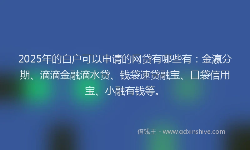 2025年的白户可以申请的网贷有哪些有：金瀛分期、滴滴金融滴水贷、钱袋速贷融宝、口袋信用宝、小融有钱等。