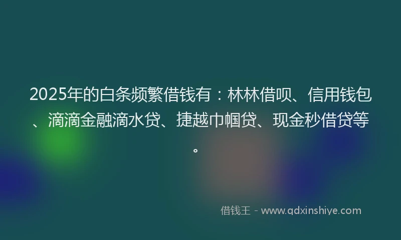 2025年的白条频繁借钱有：林林借呗、信用钱包、滴滴金融滴水贷、捷越巾帼贷、现金秒借贷等。