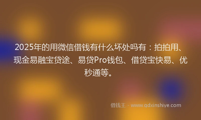 2025年的用微信借钱有什么坏处吗有：拍拍用、现金易融宝贷途、易贷Pro钱包、借贷宝快易、优秒通等。