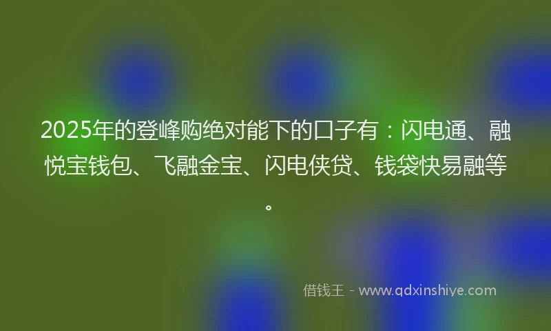 2025年的登峰购绝对能下的口子有：闪电通、融悦宝钱包、飞融金宝、闪电侠贷、钱袋快易融等。