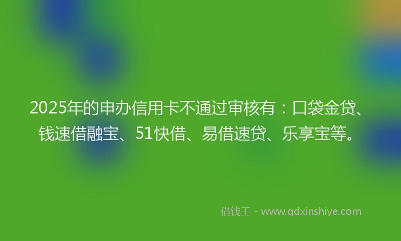 2025年的申办信用卡不通过审核有：口袋金贷、钱速借融宝、51快借、易借速贷、乐享宝等。