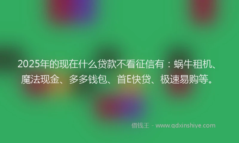 2025年的现在什么贷款不看征信有：蜗牛租机、魔法现金、多多钱包、首E快贷、极速易购等。