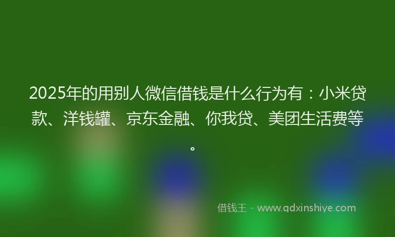 2025年的用别人微信借钱是什么行为有：小米贷款、洋钱罐、京东金融、你我贷、美团生活费等。