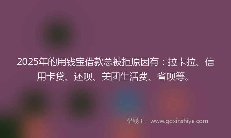 2025年的用钱宝借款总被拒原因有：拉卡拉、信用卡贷、还呗、美团生活费、省呗等。