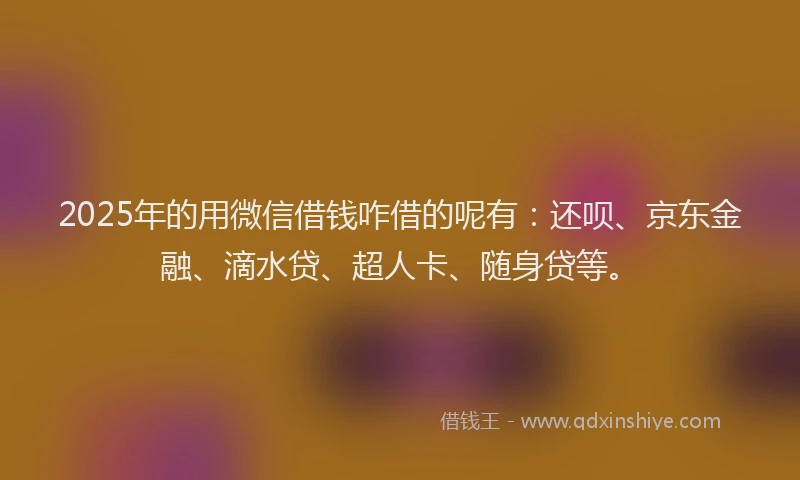 2025年的用微信借钱咋借的呢有：还呗、京东金融、滴水贷、超人卡、随身贷等。