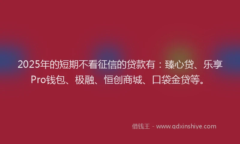2025年的短期不看征信的贷款有：臻心贷、乐享Pro钱包、极融、恒创商城、口袋金贷等。