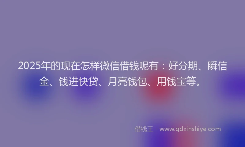 2025年的现在怎样微信借钱呢有：好分期、瞬信金、钱进快贷、月亮钱包、用钱宝等。