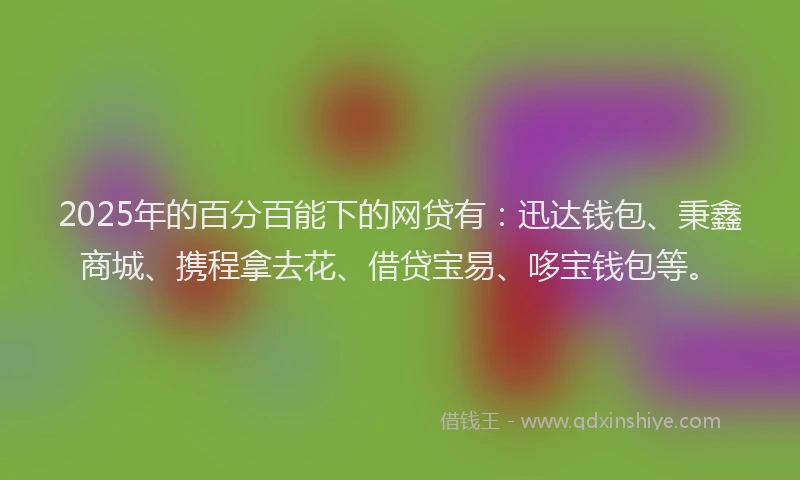 2025年的百分百能下的网贷有：迅达钱包、秉鑫商城、携程拿去花、借贷宝易、哆宝钱包等。