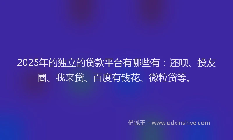 2025年的独立的贷款平台有哪些有：还呗、投友圈、我来贷、百度有钱花、微粒贷等。
