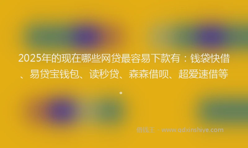 2025年的现在哪些网贷最容易下款有：钱袋快借、易贷宝钱包、读秒贷、森森借呗、超爱速借等。