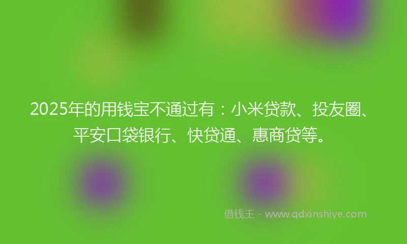 2025年的用钱宝不通过有：小米贷款、投友圈、平安口袋银行、快贷通、惠商贷等。