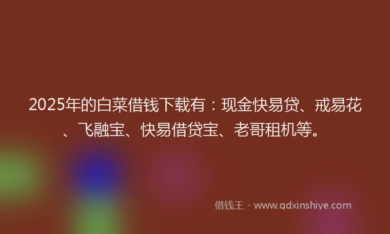 2025年的白菜借钱下载有：现金快易贷、戒易花、飞融宝、快易借贷宝、老哥租机等。