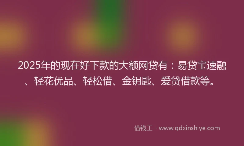 2025年的现在好下款的大额网贷有：易贷宝速融、轻花优品、轻松借、金钥匙、爱贷借款等。