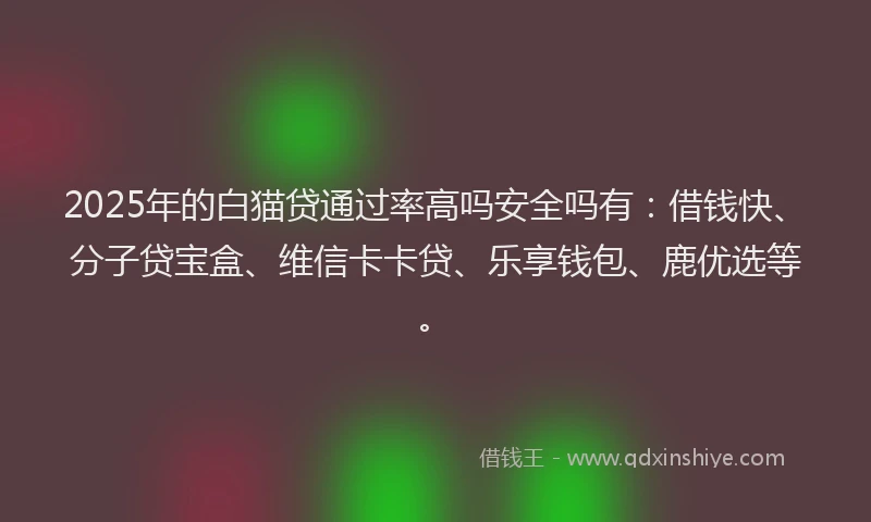 2025年的白猫贷通过率高吗安全吗有：借钱快、分子贷宝盒、维信卡卡贷、乐享钱包、鹿优选等。