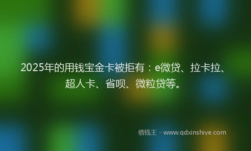 2025年的用钱宝金卡被拒有：e微贷、拉卡拉、超人卡、省呗、微粒贷等。