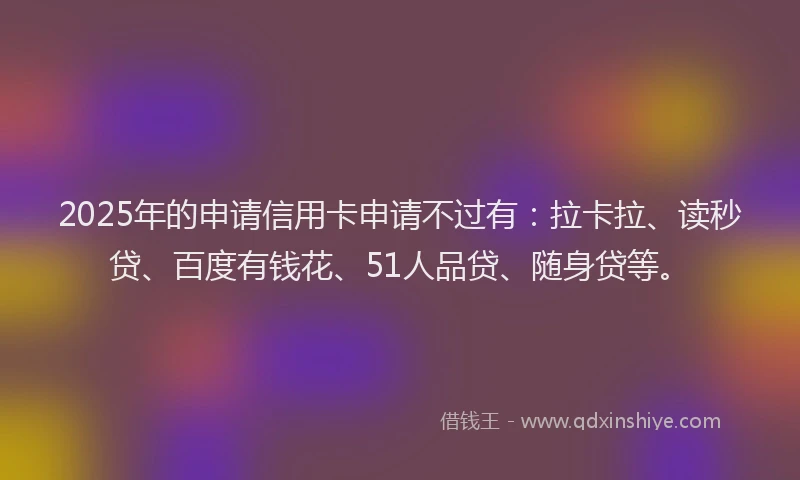 2025年的申请信用卡申请不过有：拉卡拉、读秒贷、百度有钱花、51人品贷、随身贷等。