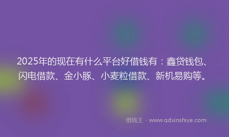 2025年的现在有什么平台好借钱有：鑫贷钱包、闪电借款、金小豚、小麦粒借款、新机易购等。