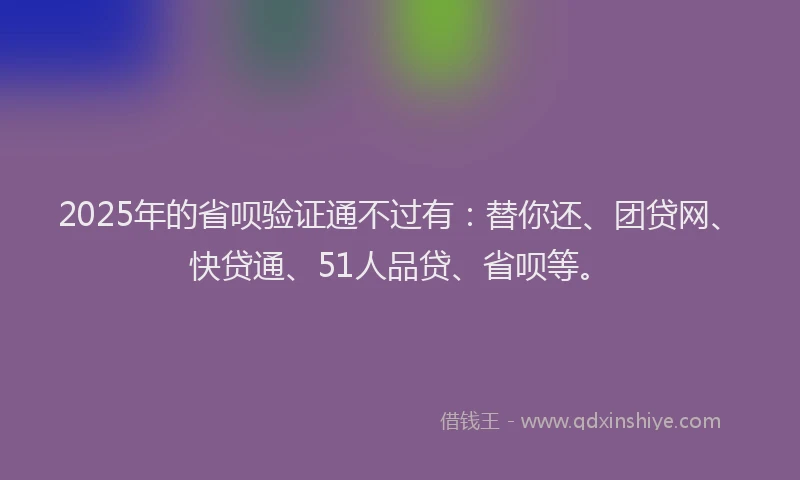 2025年的省呗验证通不过有：替你还、团贷网、快贷通、51人品贷、省呗等。