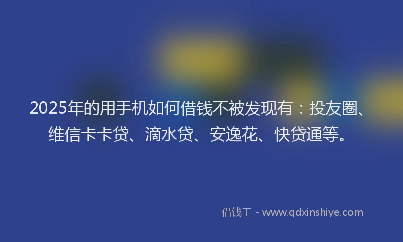 2025年的用手机如何借钱不被发现有：投友圈、维信卡卡贷、滴水贷、安逸花、快贷通等。