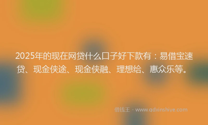 2025年的现在网贷什么口子好下款有：易借宝速贷、现金侠途、现金侠融、理想给、惠众乐等。