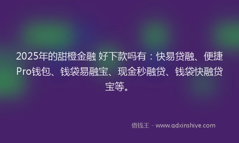 2025年的甜橙金融 好下款吗有：快易贷融、便捷Pro钱包、钱袋易融宝、现金秒融贷、钱袋快融贷宝等。