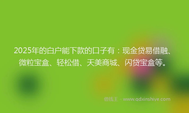 2025年的白户能下款的口子有：现金贷易借融、微粒宝盒、轻松借、天美商城、闪贷宝盒等。