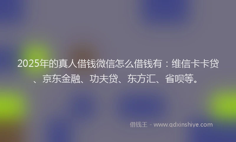 2025年的真人借钱微信怎么借钱有：维信卡卡贷、京东金融、功夫贷、东方汇、省呗等。