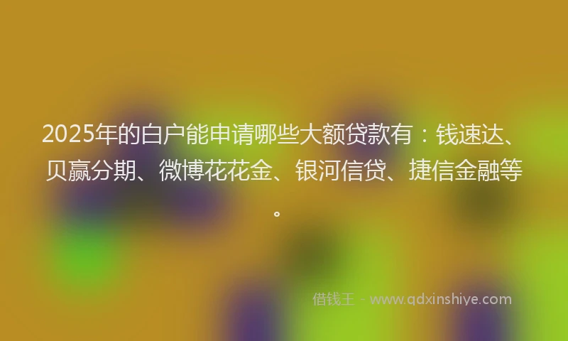 2025年的白户能申请哪些大额贷款有：钱速达、贝赢分期、微博花花金、银河信贷、捷信金融等。