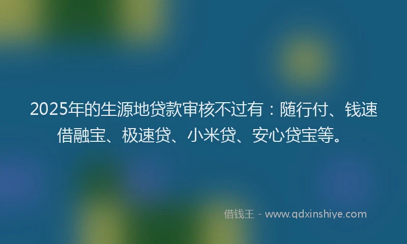2025年的生源地贷款审核不过有：随行付、钱速借融宝、极速贷、小米贷、安心贷宝等。