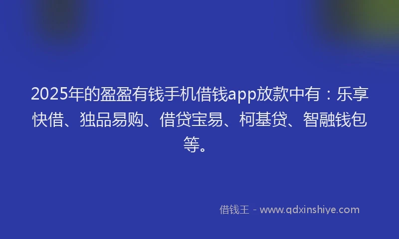 2025年的盈盈有钱手机借钱app放款中有：乐享快借、独品易购、借贷宝易、柯基贷、智融钱包等。