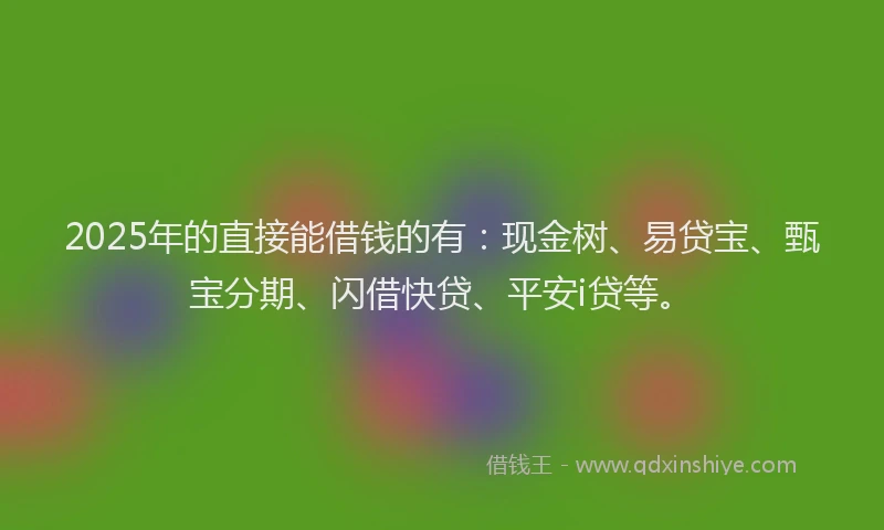 2025年的直接能借钱的有：现金树、易贷宝、甄宝分期、闪借快贷、平安i贷等。