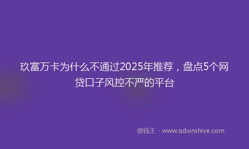 玖富万卡为什么不通过2025年推荐，盘点5个网贷口子风控不严的平台