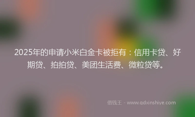 2025年的申请小米白金卡被拒有：信用卡贷、好期贷、拍拍贷、美团生活费、微粒贷等。