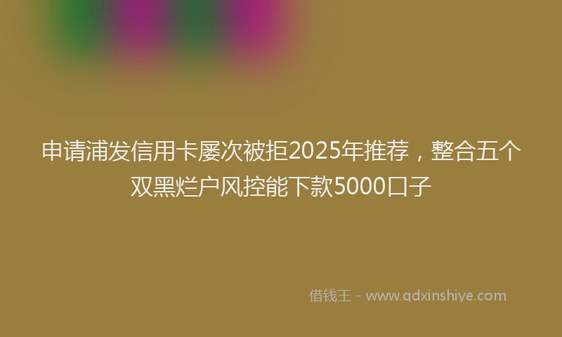申请浦发信用卡屡次被拒2025年推荐，整合五个双黑烂户风控能下款5000口子