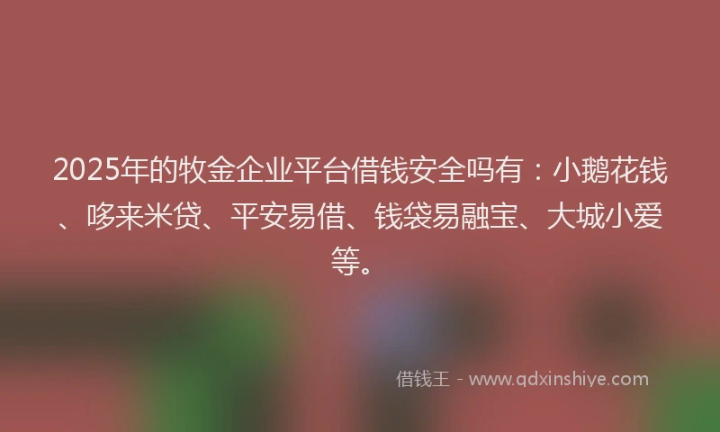 2025年的牧金企业平台借钱安全吗有：小鹅花钱、哆来米贷、平安易借、钱袋易融宝、大城小爱等。