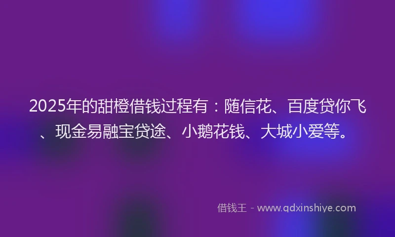 2025年的甜橙借钱过程有：随信花、百度贷你飞、现金易融宝贷途、小鹅花钱、大城小爱等。