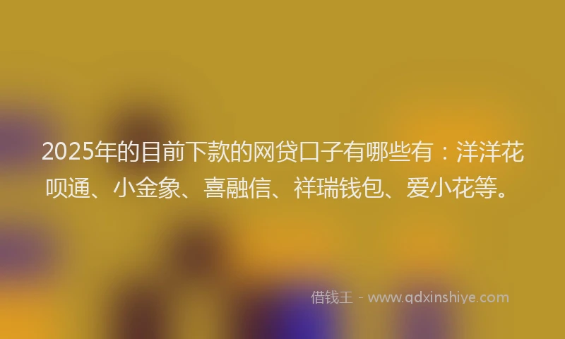 2025年的目前下款的网贷口子有哪些有：洋洋花呗通、小金象、喜融信、祥瑞钱包、爱小花等。