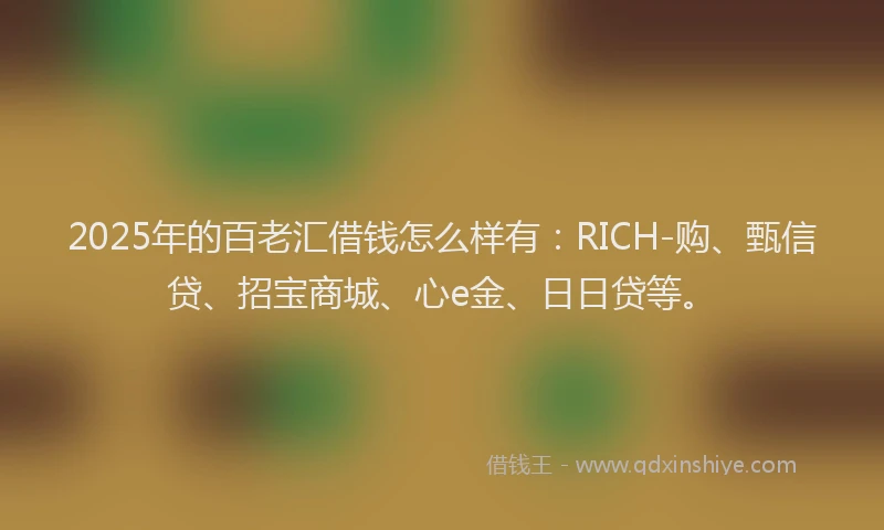 2025年的百老汇借钱怎么样有：RICH-购、甄信贷、招宝商城、心e金、日日贷等。