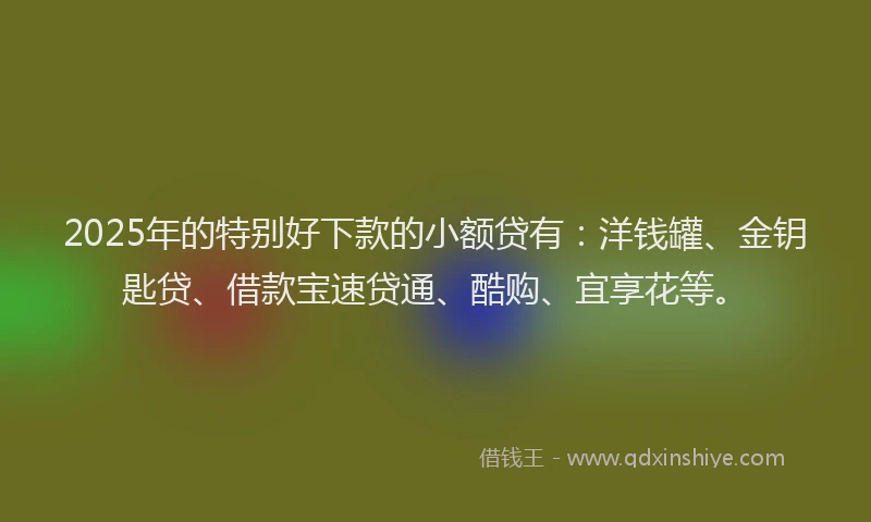 2025年的特别好下款的小额贷有：洋钱罐、金钥匙贷、借款宝速贷通、酷购、宜享花等。